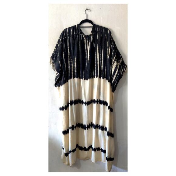 SHU-SHI Kimono Cardigans Tie Dye Swimsuit One Size Beach Cover Ups Black/Cream - Picture 3 of 8